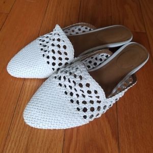 White Woven Slip On Mules